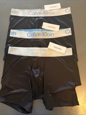 New Calvin Klein Men's Black Boxer Briefs w/ Silver Logo Waistbands - microfiber